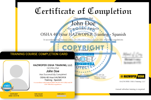 Certificado de finalización - Curso de formación en seguridad HAZWOPER de 40 horas